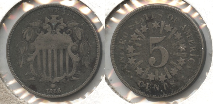 1866 Shield Nickel Good-4 #k Bit Dark