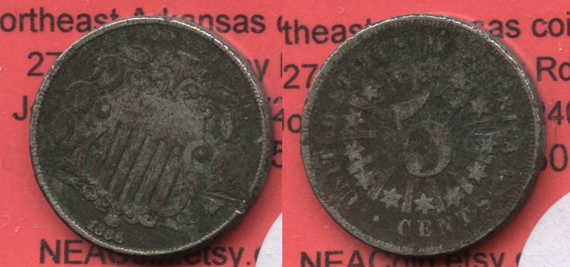 1866 Shield Nickel VG-8 #i Dark