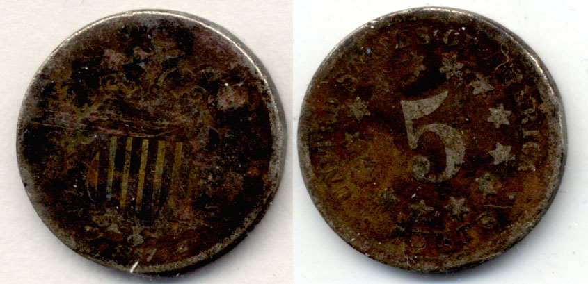 1867 No Rays Shield Nickel AG-3 a Dark