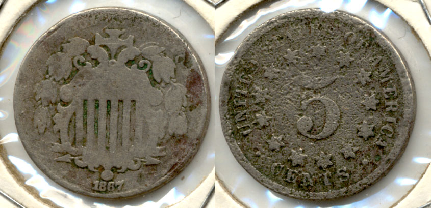 1867 No Rays Shield Nickel AG-3 b Porous Reverse
