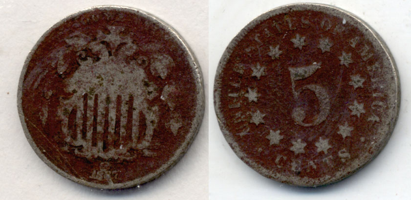 1867 No Rays Shield Nickel AG-3 e Dark