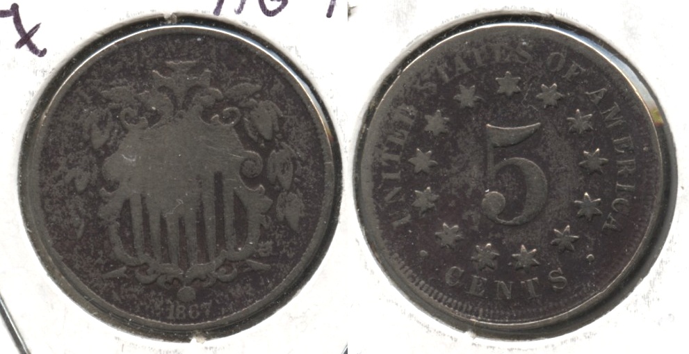 1867 No Rays Shield Nickel AG-3 #r Porous