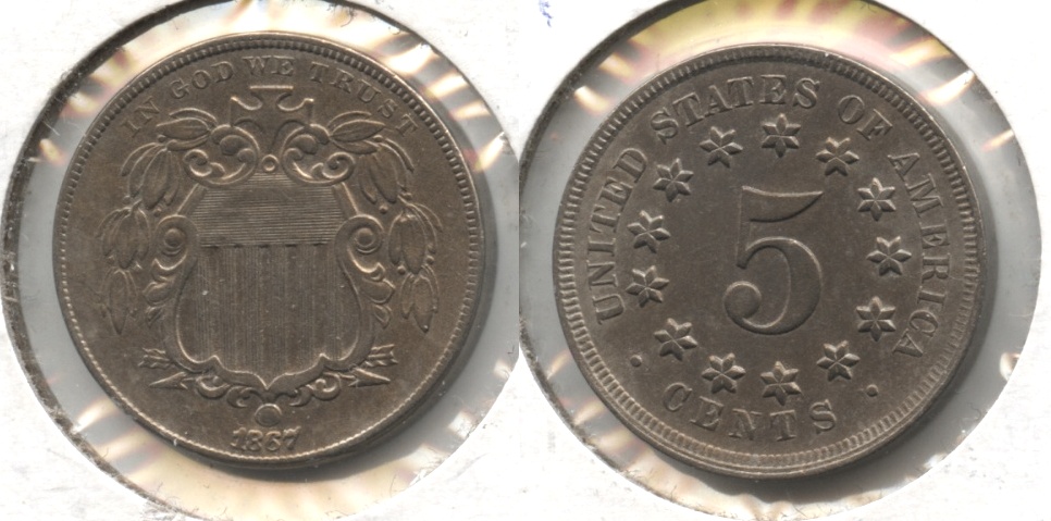 1867 No Rays Shield Nickel AU-50