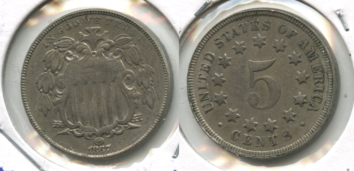 1867 No Rays Shield Nickel AU-50 #a