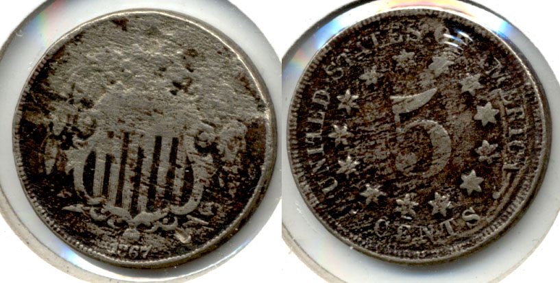 1867 No Rays Shield Nickel Fine-12 a Corroded