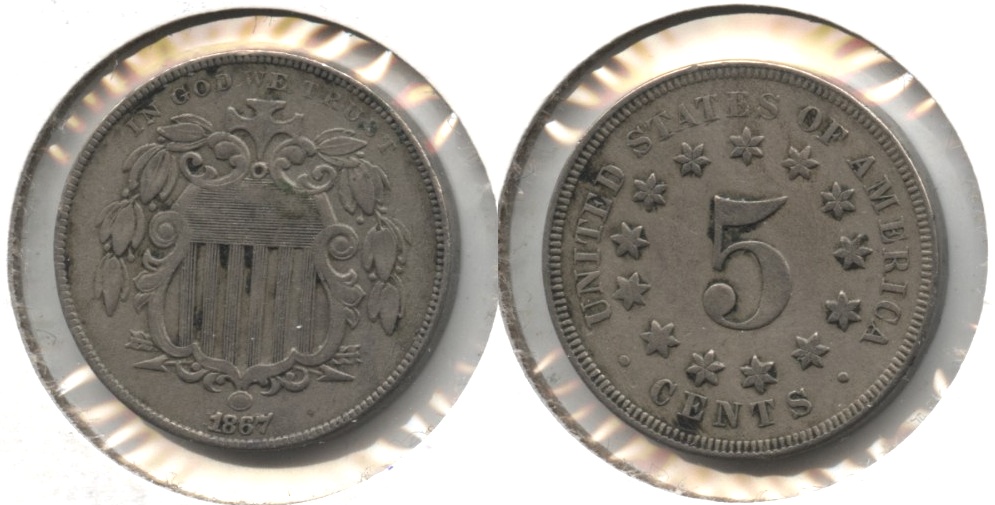 1867 No Rays Shield Nickel Fine-12 #d