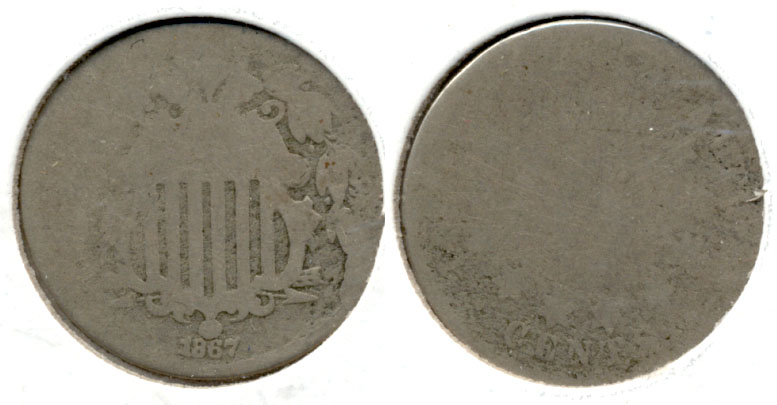 1867 No Rays Shield Nickel Fair-2 d
