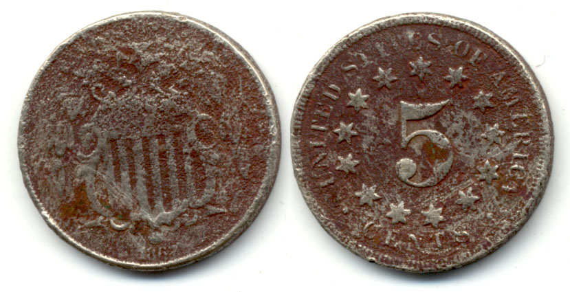 1867 No Rays Shield Nickel Good-4 d Rough