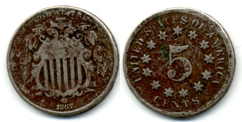 1867 No Rays Shield Nickel Good-4 g Dark