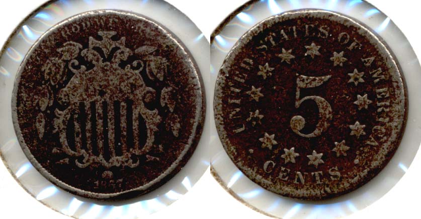 1867 No Rays Shield Nickel Good-4 m Dark