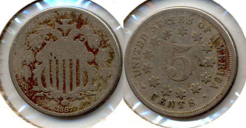 1867 No Rays Shield Nickel Good-4 n