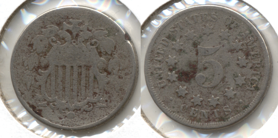 1867 No Rays Shield Nickel Good-4 p Pitted