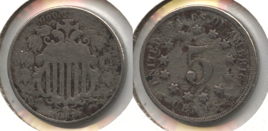 1867 No Rays Shield Nickel Good-4 #r Porous