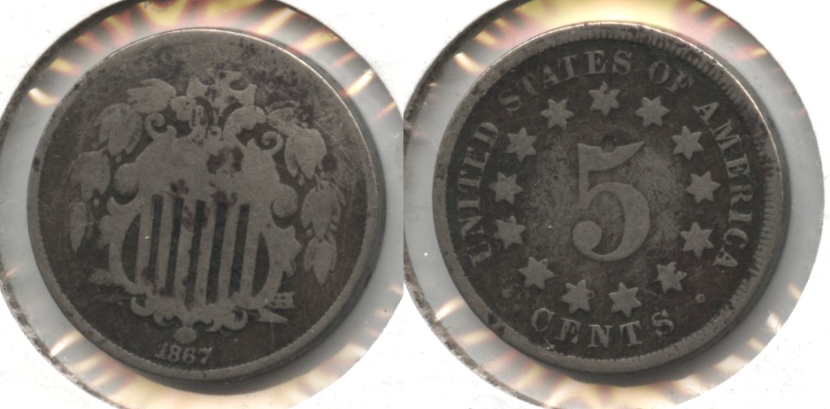 1867 No Rays Shield Nickel Good-4 #v Dark