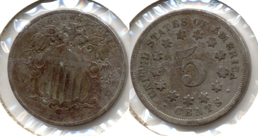 1867 No Rays Shield Nickel VG-8 d Dark