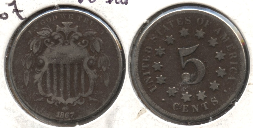 1867 No Rays Shield Nickel VG-8 #f Dark