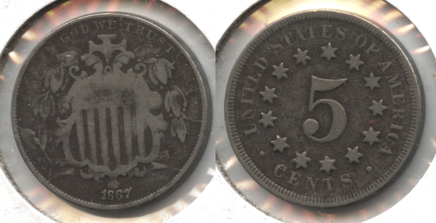 1867 No Rays Shield Nickel VG-8 #g Dark