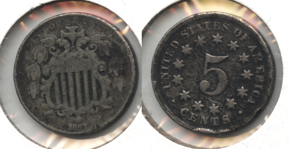 1867 No Rays Shield Nickel VG-8 #h Rough