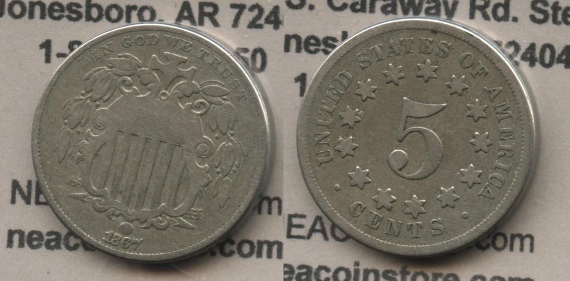 1867 No Rays Shield Nickel VG-8 #i