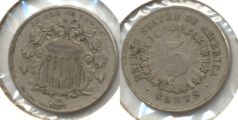 1867 With Rays Shield Nickel EF-40