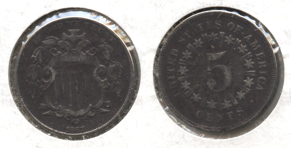 1867 With Rays Shield Nickel Fine-12 Bit Dark