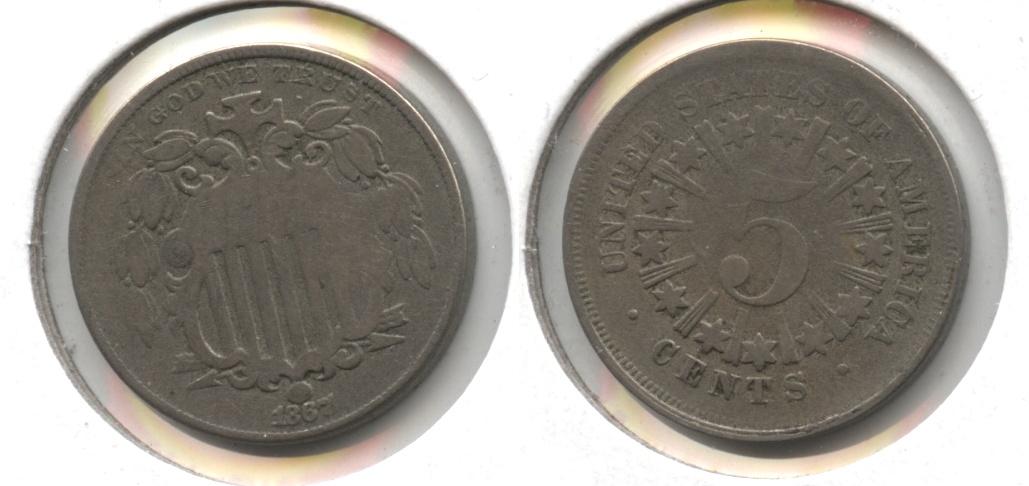 1867 With Rays Shield Nickel Good-4 #b