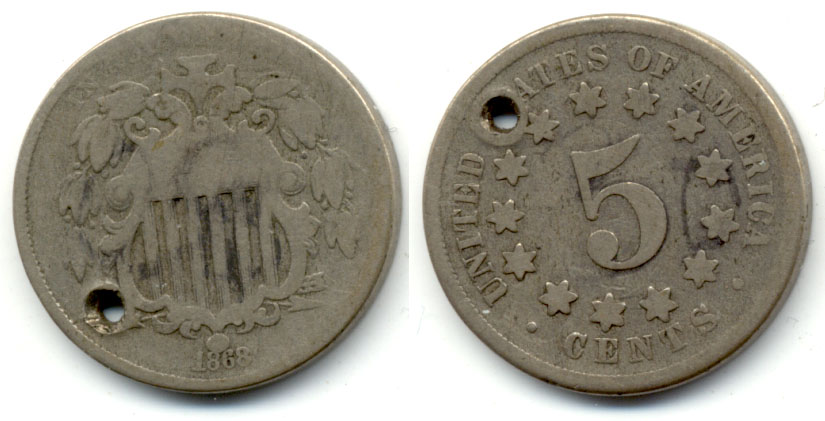 1868 Shield Nickel Good-4 Holed