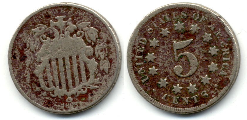 1868 Shield Nickel Good-4 d Rough