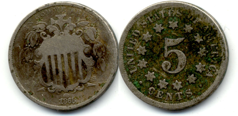 1868 Shield Nickel Good-4 f Dark Reverse
