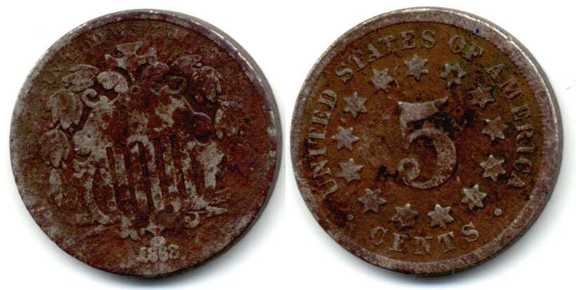 1868 Shield Nickel Good-4 h Dark