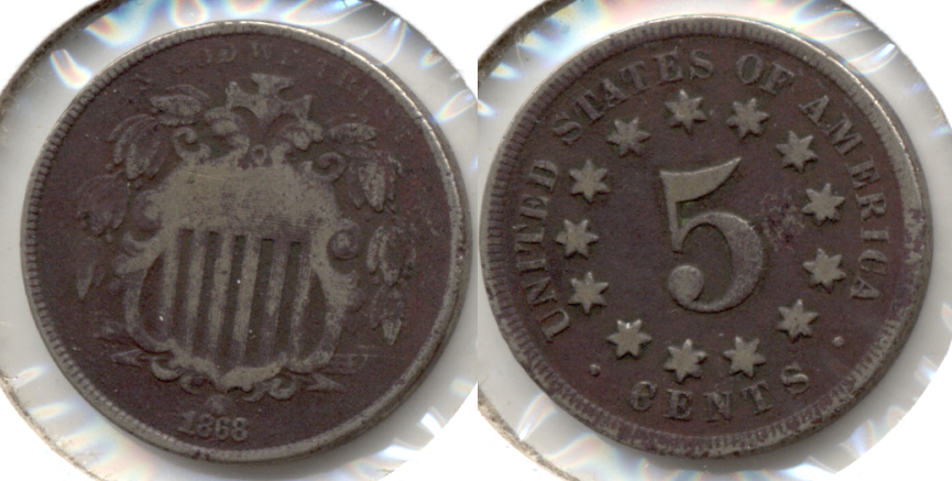 1868 Shield Nickel Good-4 q Dark
