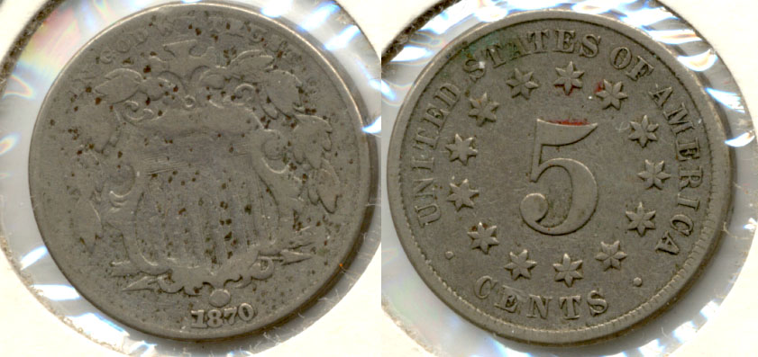 1870 Shield Nickel Good-4 a Porous Obverse