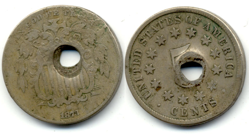 1873 Shield Nickel Good-4 Holed