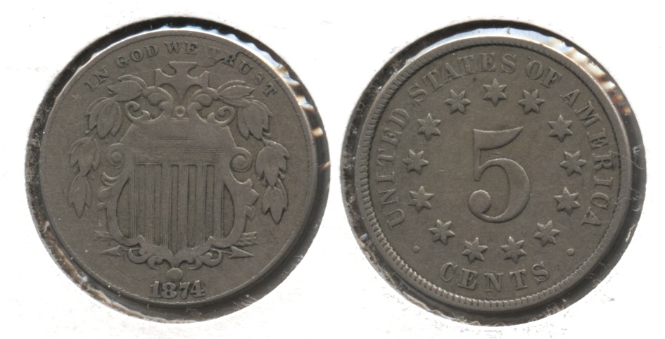 1874 Shield Nickel Fine-12 #a