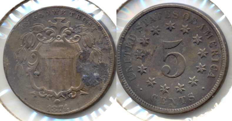 1874 Shield Nickel VF-20 Obverse Matter