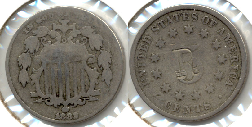 1882 Shield Nickel VG-8 c R Stamp Reverse