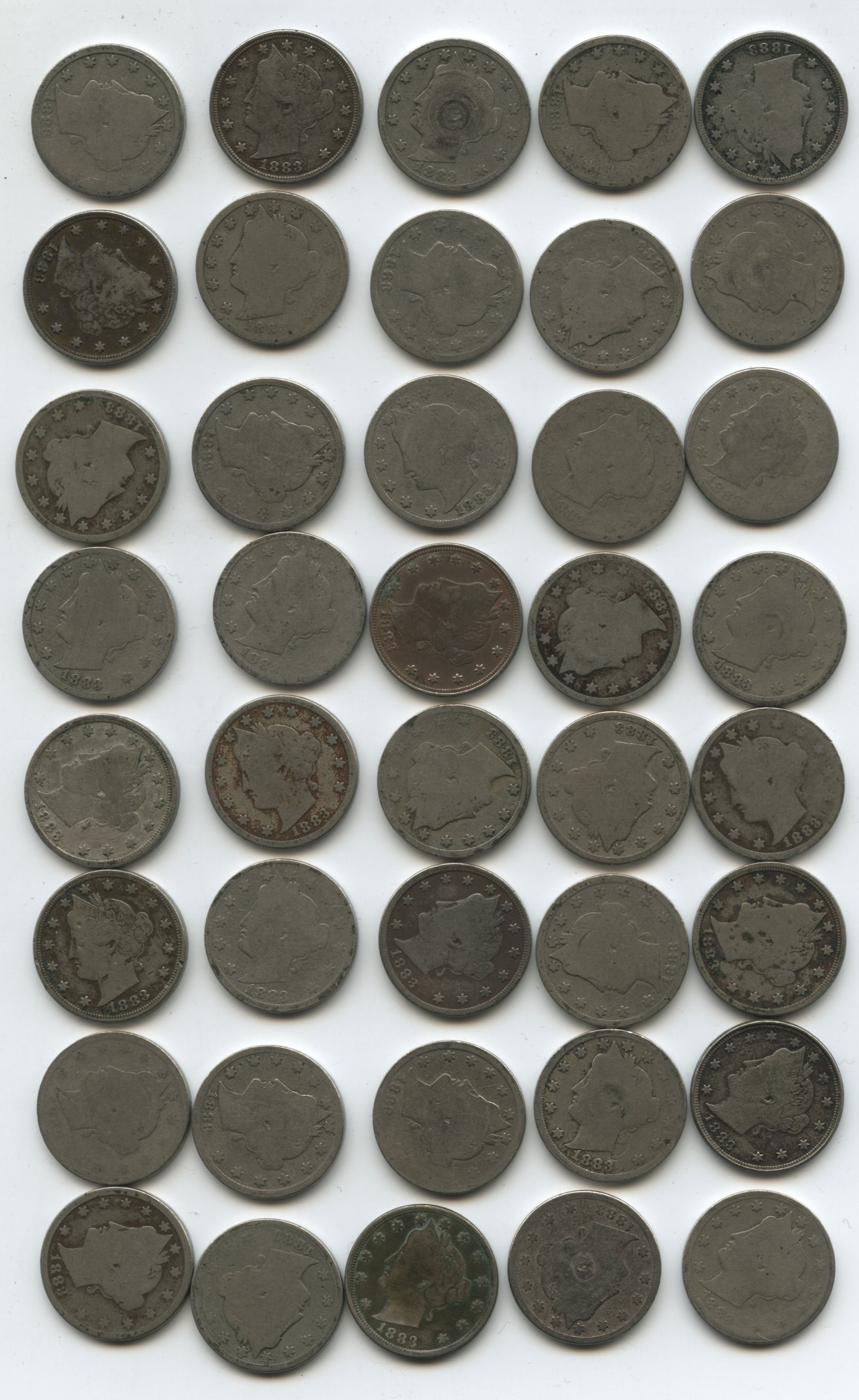 1883 With Cents Liberty Head Nickel Fair-2+ #aj Roll