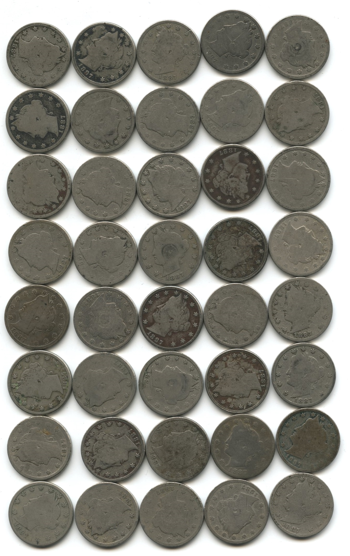 1887 Liberty Head Nickel Fair-2+ #t Roll