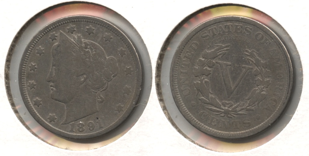 1891 Liberty Head Nickel VG-8 #p Cleaned