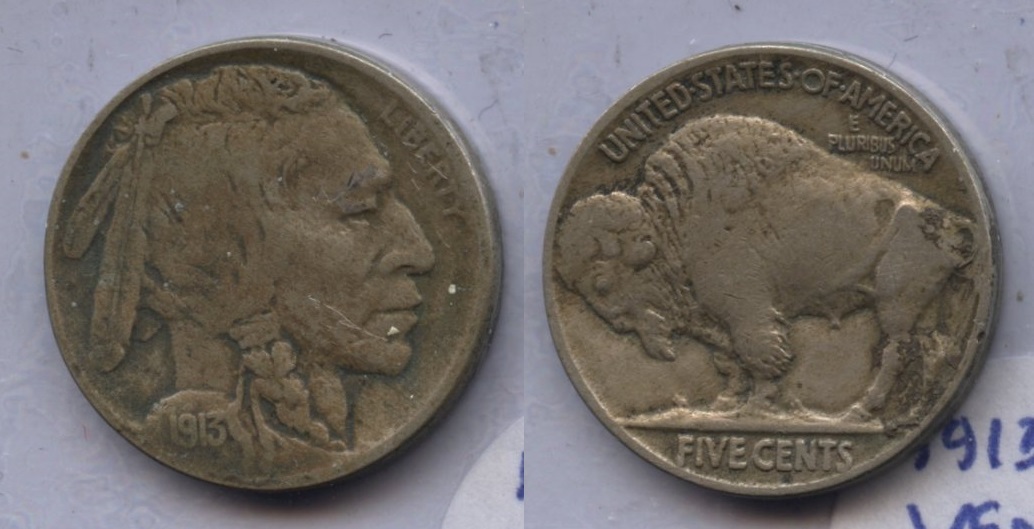1913 Type 2 Buffalo Nickel VF-20 #c Obverse Abrasion