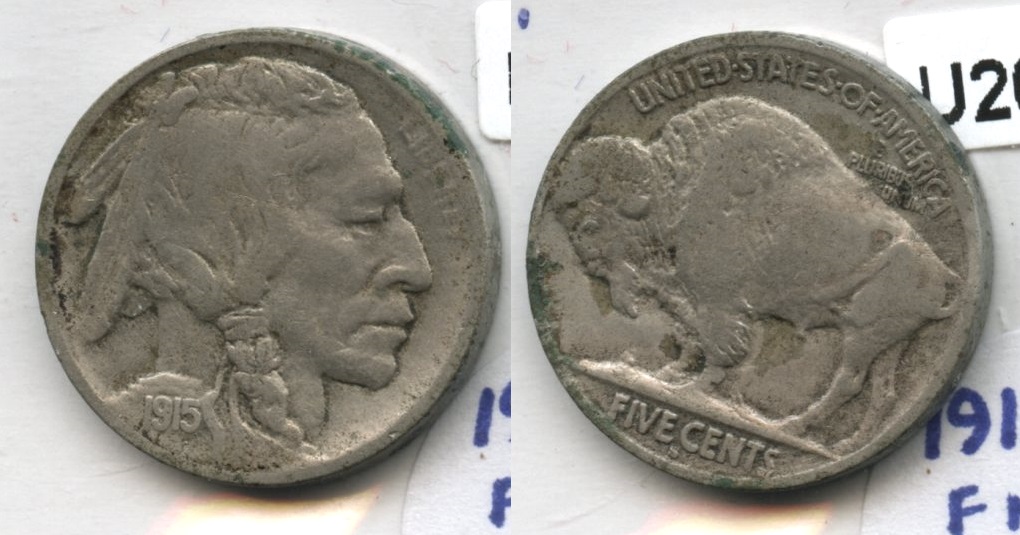 1915-S Buffalo Nickel Fine-12 Edge Corrosion