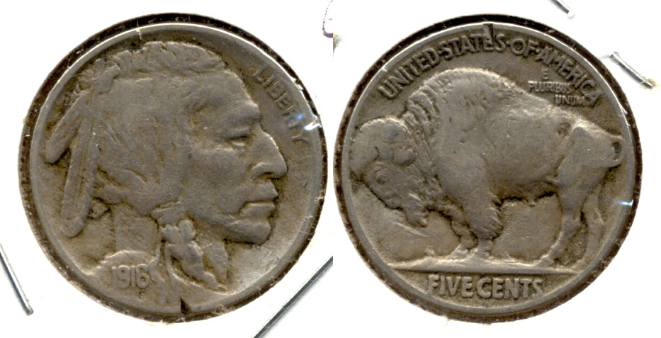 1916 Buffalo Nickel Fine-12 f Rim Cut