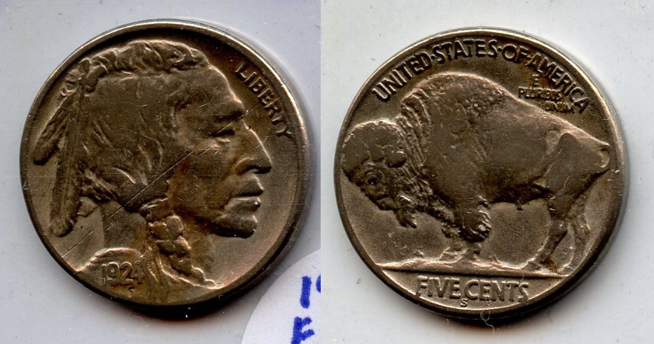 1924-S Buffalo Nickel Fine-12 #a Cleaned