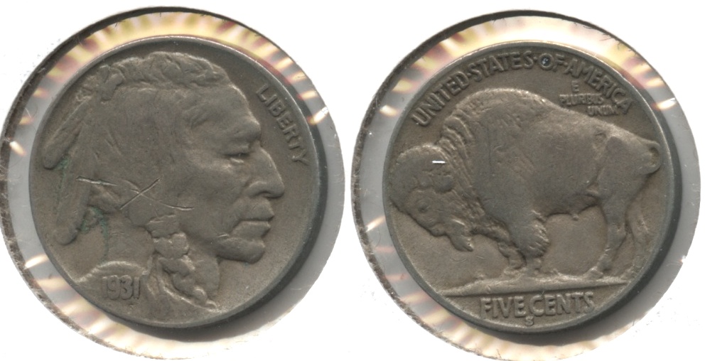 1931-S Buffalo Nickel Fine-12 #j Obverse Scratch