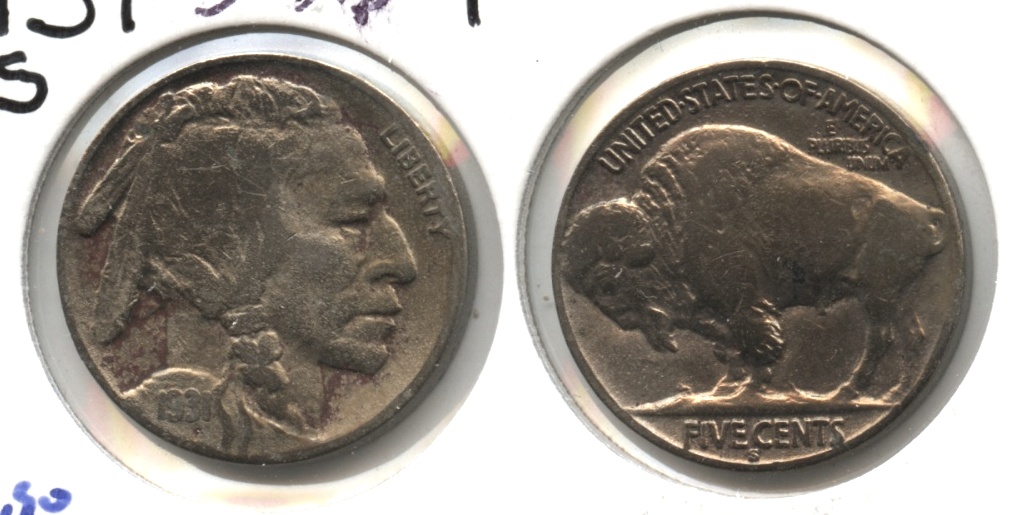 1931-S Buffalo Nickel Fine-12 #l Acid Dip