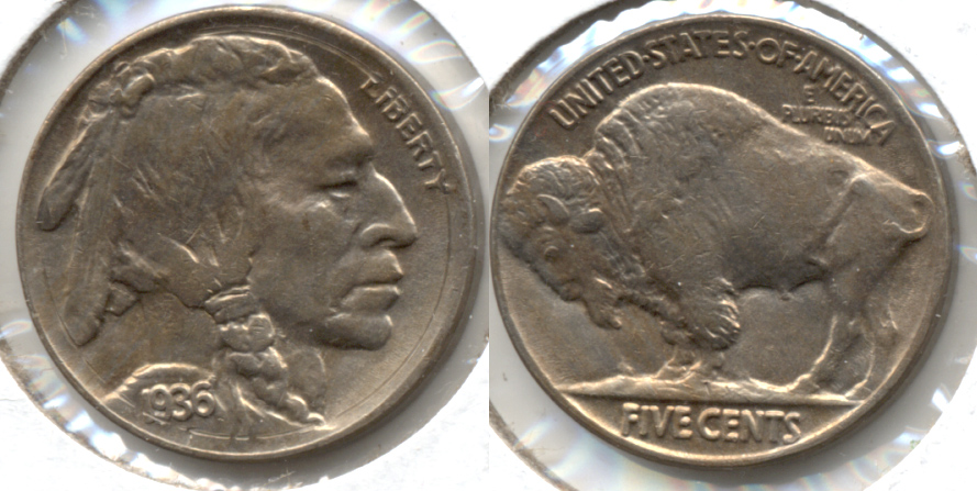 1936 Buffalo Nickel AU-55 m Obverse Scratch