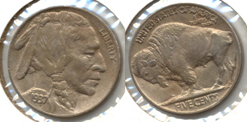 1937-D Buffalo Nickel AU-50 g Reverse Scratch