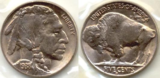 1938-D D Over S Buffalo Nickel MS-63