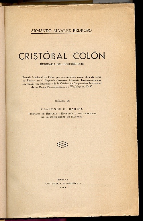 Cristobal Colon by Armando Alvarez Pedroso Published 1944 Title Page