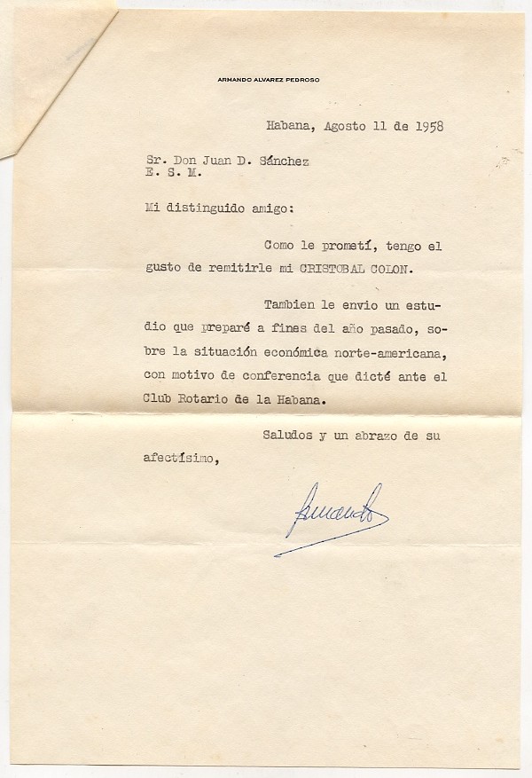 Cristobal Colon by Armando Alvarez Pedroso Published 1944 Letter from the Author